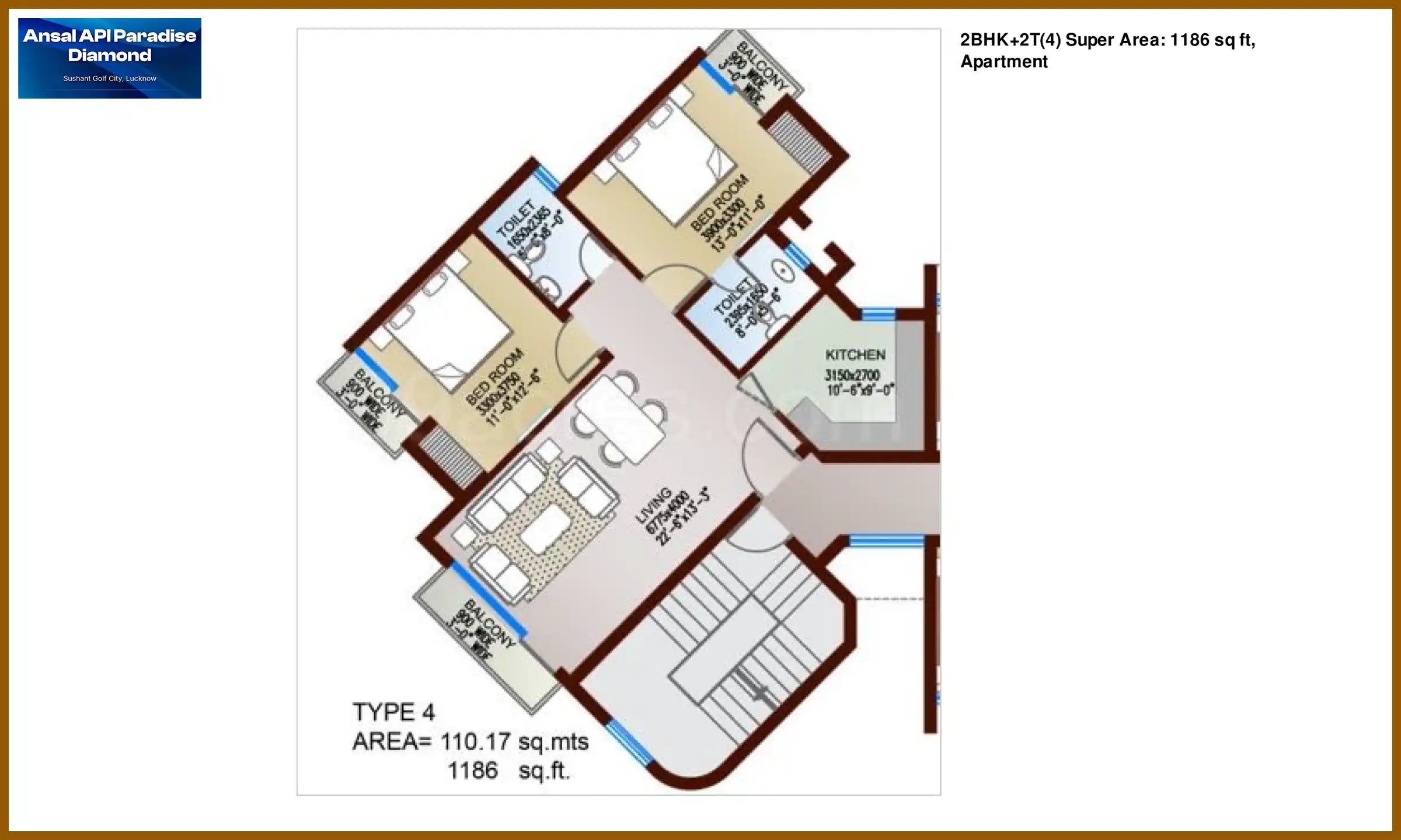 1186 Sqft