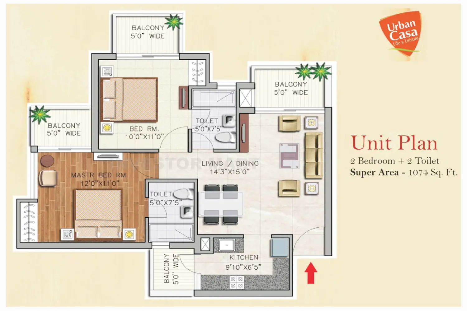 1074 Sqft