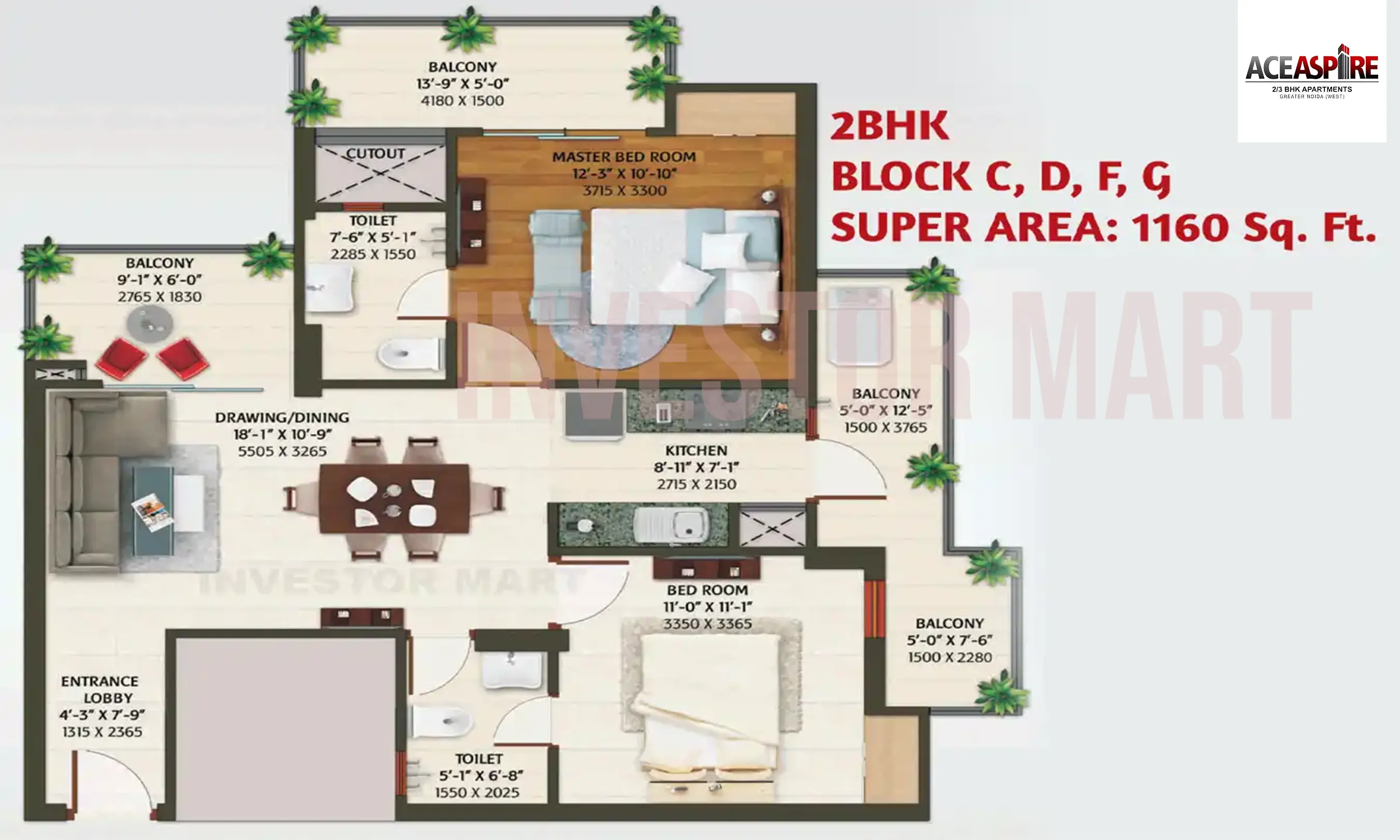 1160 Sqft