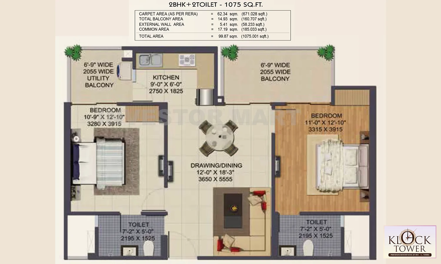 1075 Sqft