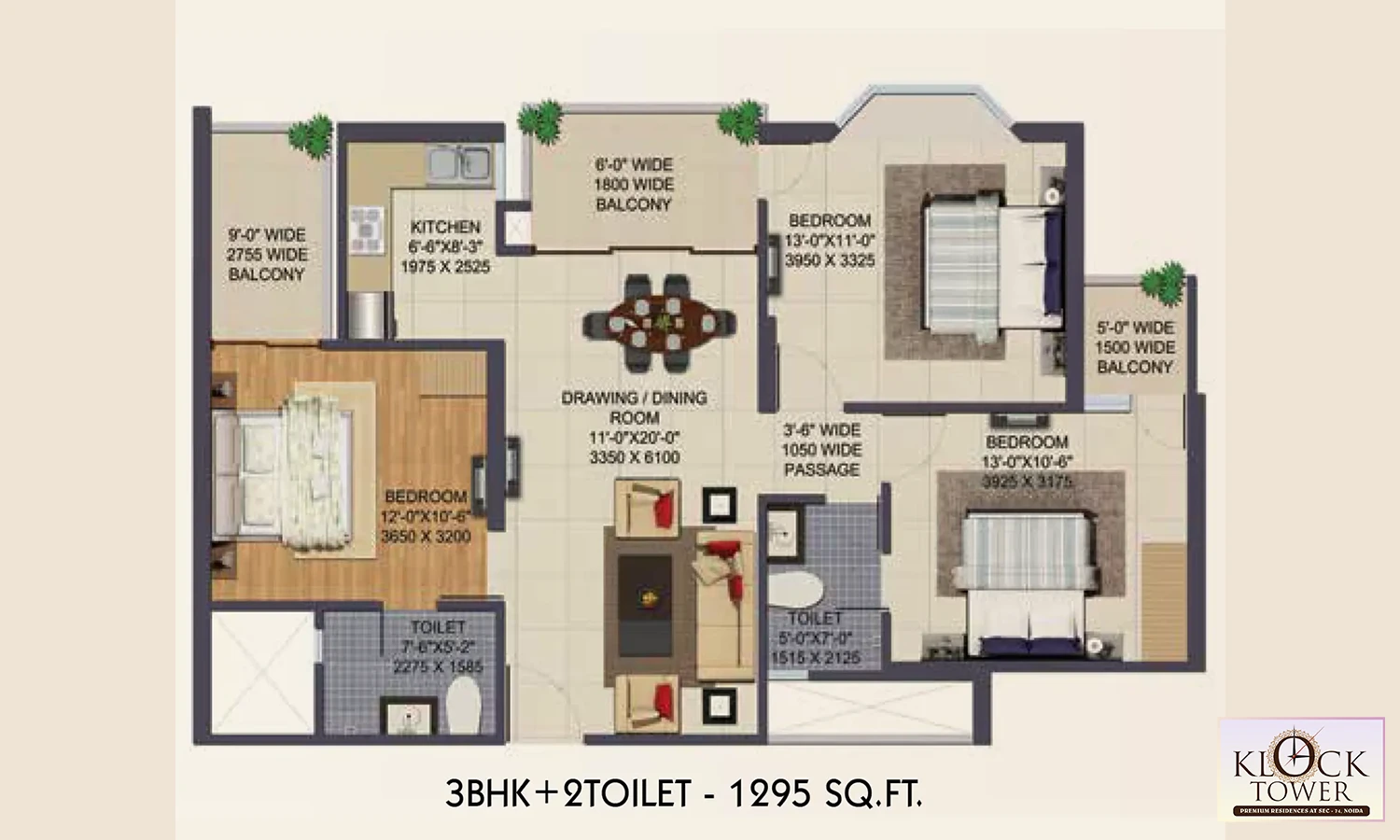 1295 Sqft