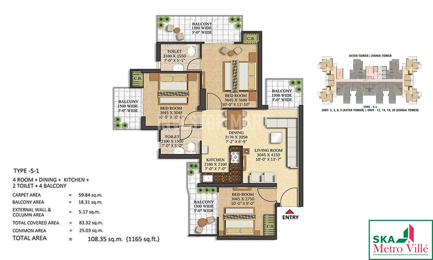 1165 Sqft