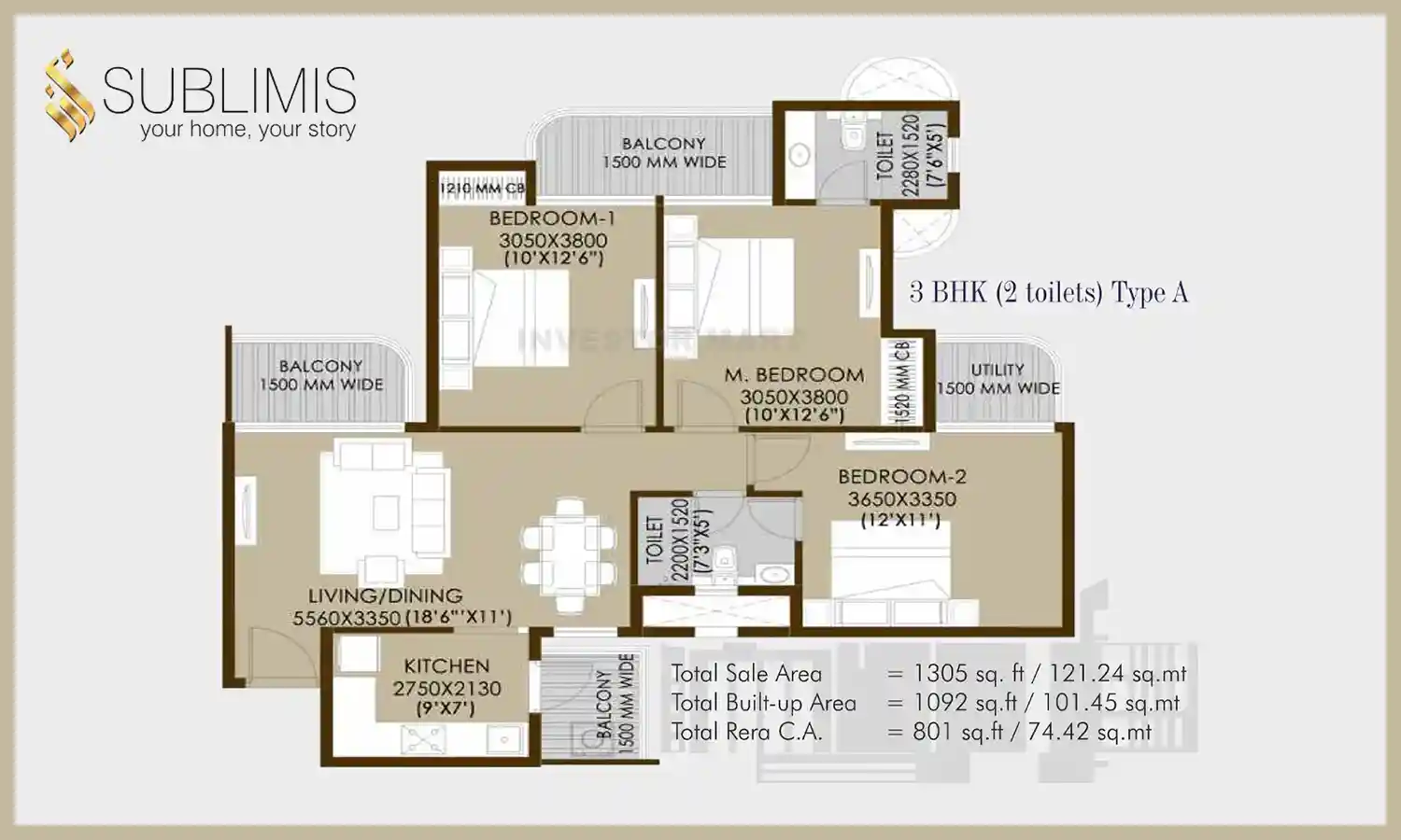 1305 Sqft