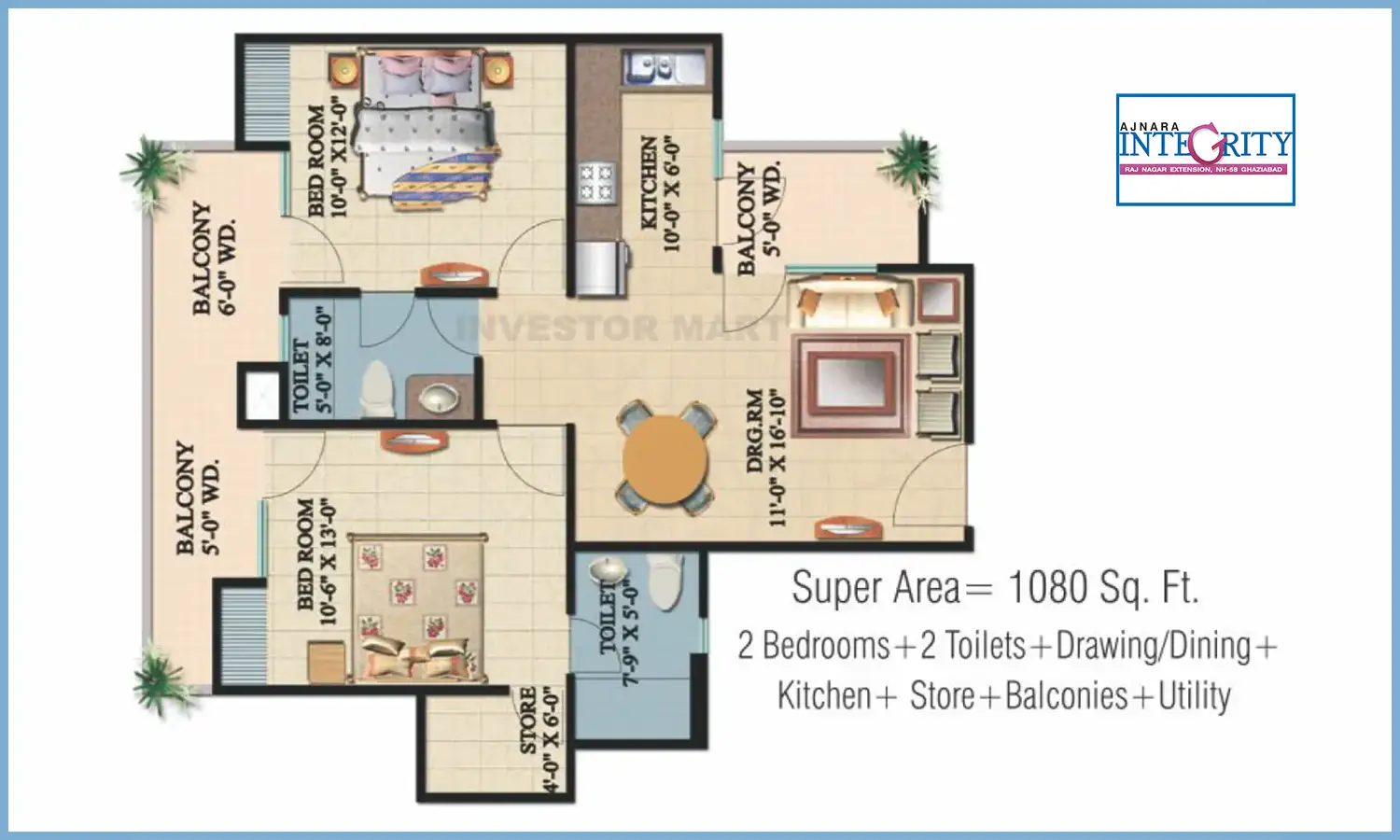 1080 Sqft