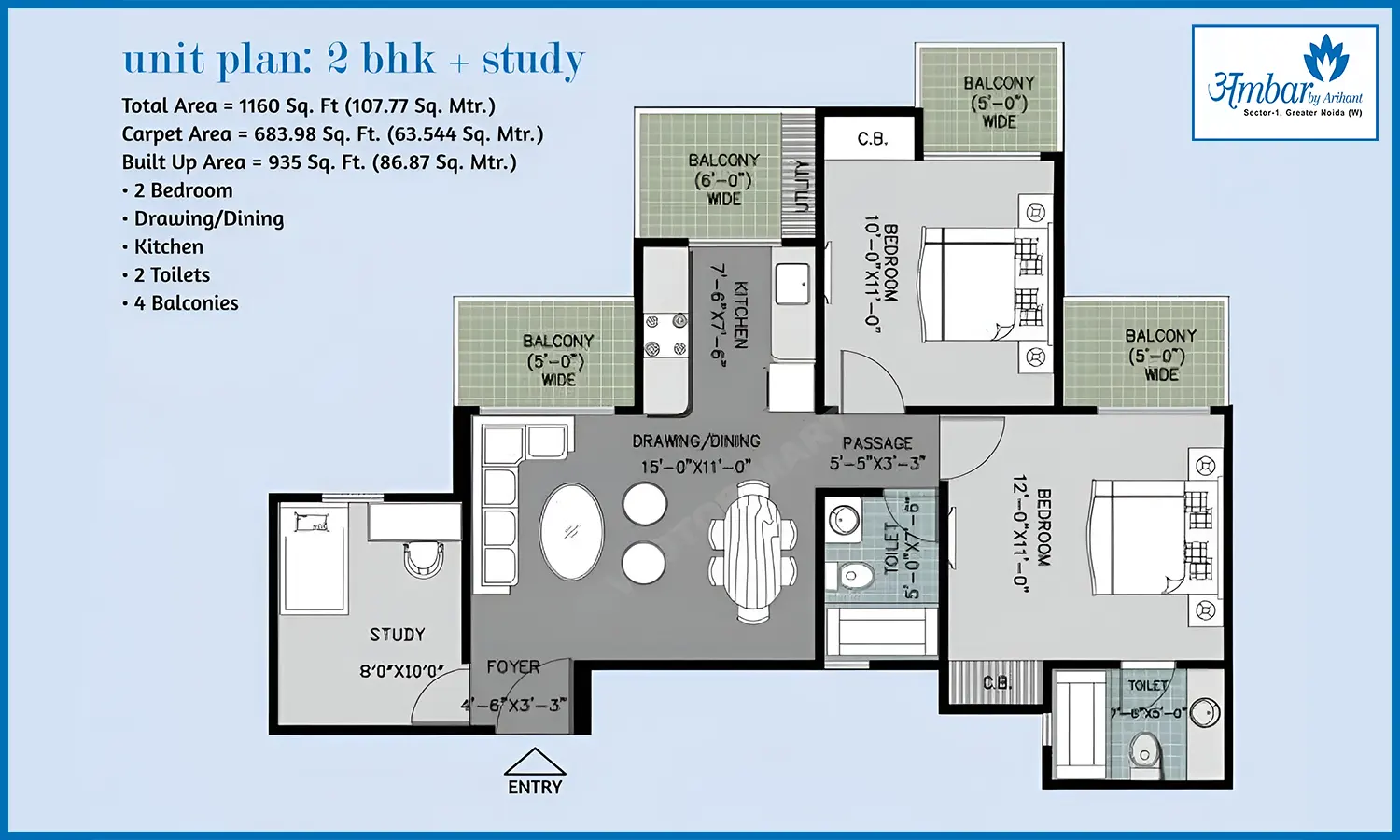 1160 Sqft