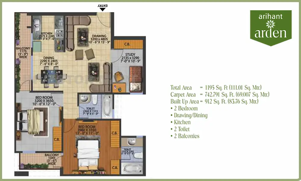 1195 Sqft