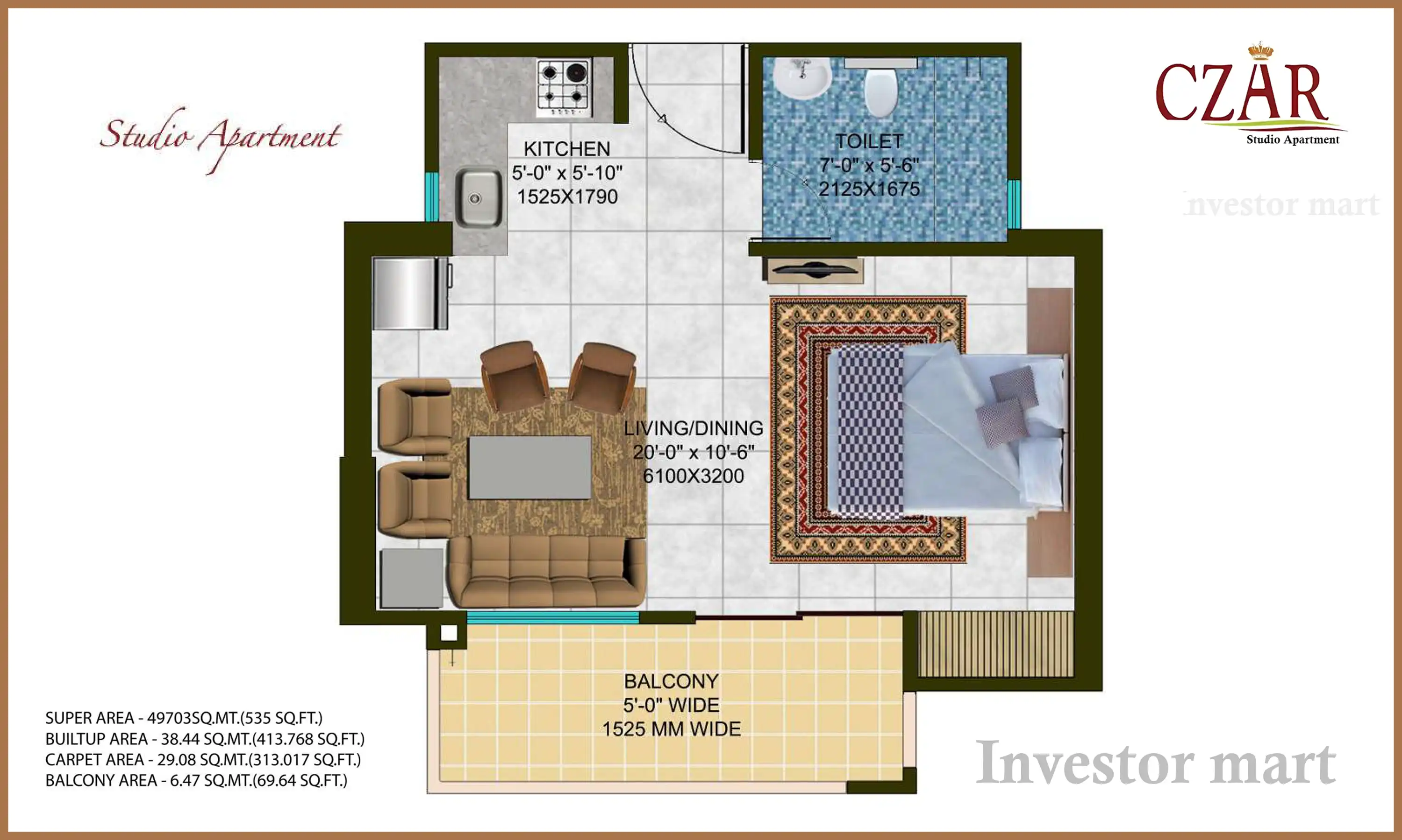 535 Sqft